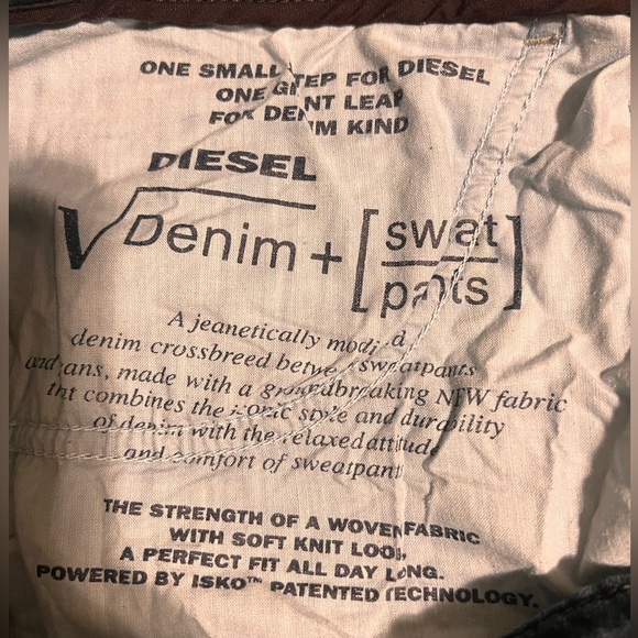 DIESEL MENS COTTON NARROT BLUE DENIM SWEAT PANTS SIZE 36 - Picture 12 of 12